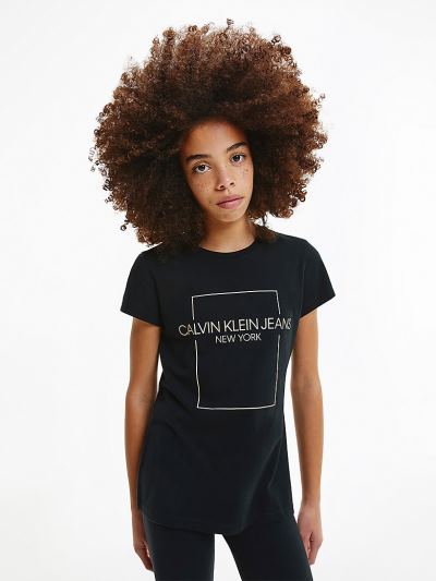 Calvin Klein Ruhák HU107631 | Calvin Klein Slim Organic Cotton Logo Lány Póló Fekete